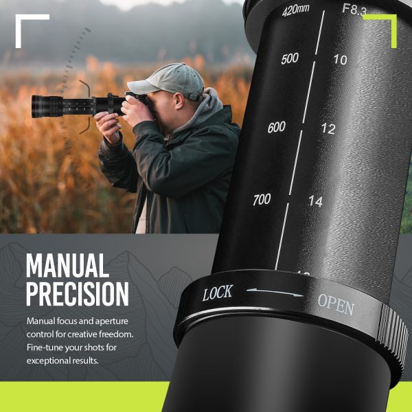 High-Power 420-1600mm f/8.3 HD Manual Telephoto Zoom Lens for Canon EOS 80D, EOS 90D, Rebel T3, T3i, T5, T5i, T6i, T6s, T7, T7I, T8I, SL3, EOS 70D, EOS 5D, EOS5D IV, EOS 6D II, EOS 7D II SLR Cameras - Image 4