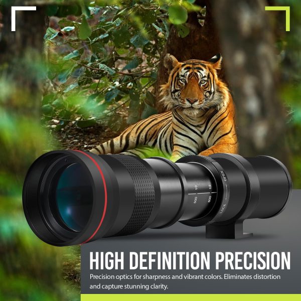 High-Power 420-1600mm f/8.3 HD Manual Telephoto Zoom Lens for Canon EOS 80D, EOS 90D, Rebel T3, T3i, T5, T5i, T6i, T6s, T7, T7I, T8I, SL3, EOS 70D, EOS 5D, EOS5D IV, EOS 6D II, EOS 7D II SLR Cameras - Image 5