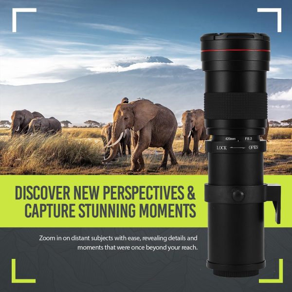 High-Power 420-1600mm f/8.3 HD Manual Telephoto Zoom Lens for Canon EOS 80D, EOS 90D, Rebel T3, T3i, T5, T5i, T6i, T6s, T7, T7I, T8I, SL3, EOS 70D, EOS 5D, EOS5D IV, EOS 6D II, EOS 7D II SLR Cameras - Image 7